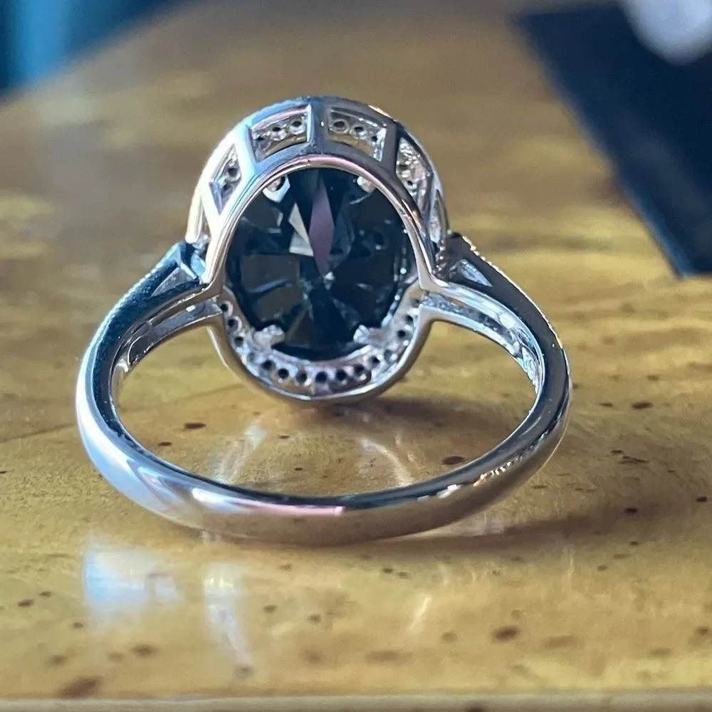 Natural Black Spinel Sterling Silver Ring Size 10